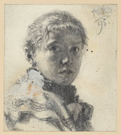 Jobbra néző leány mellképe, fejét a néző felé fordítva alkotó: Adolph Menzel