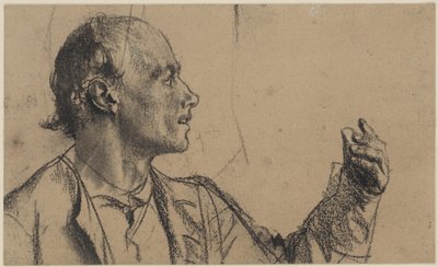 Egy ritkás hajú férfi mellkép, bal keze felemelve alkotó: Adolph Menzel