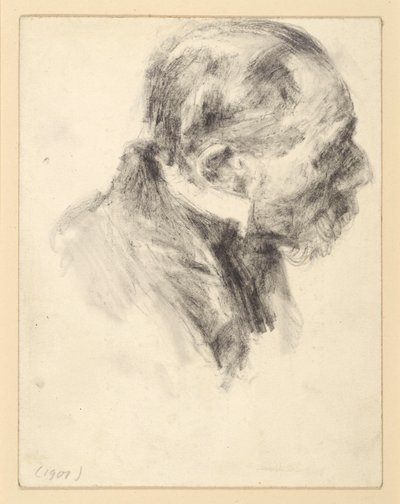 Szakállas idős férfi mellképe állógallérral, előrehajolva, jobbra nézve alkotó: Adolph Menzel