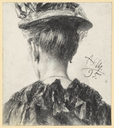 Egy kalapos nő mellszobra hátulról nézve alkotó: Adolph Menzel