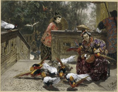 Kínai nők fácánokkal. A „Gyermekalbumból” alkotó: Adolph Menzel
