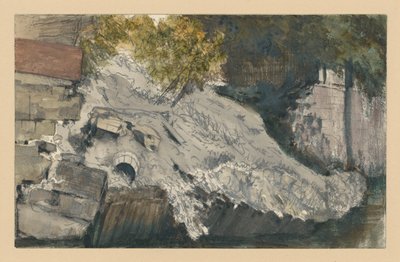 Beomlott töltés egy vízparton alkotó: Adolph Menzel