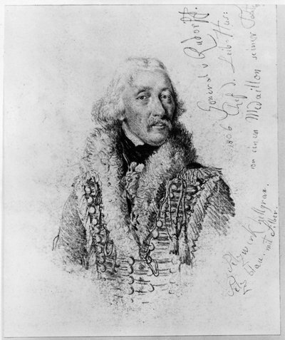 von Rudorff tábornok, a testőrhuszárok parancsnoka, jegyzetekkel alkotó: Adolph Menzel