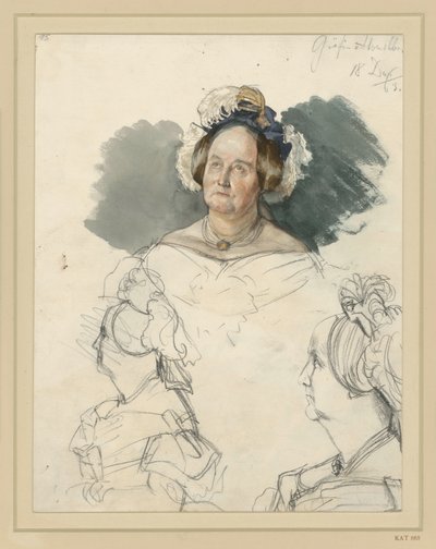 Alvensleben grófné, született von der Osten-Sacken. Alatta két mellkép. Tanulmány a „I. Vilmos megkoronázása Königsbergben” című festményhez alkotó: Adolph Menzel
