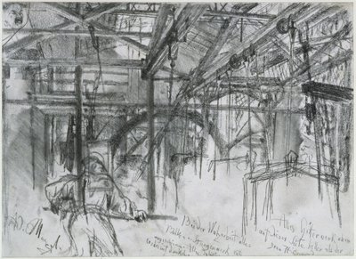 A Königshütte-i hengerlőmű csarnoka. Tanulmány a „Vasgyár. Modern ciklopok” című műről alkotó: Adolph Menzel
