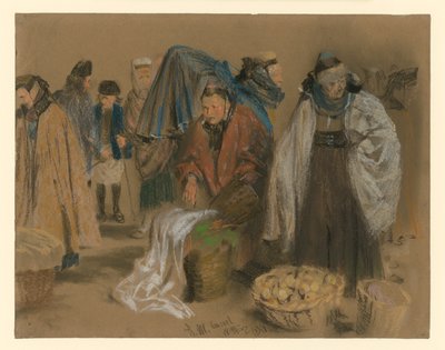 Hesseni parasztok a kasseli piacon alkotó: Adolph Menzel