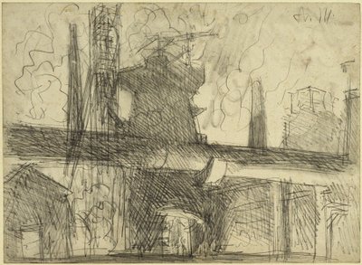 Magaskemence, kémények, vezetékcső Königshütte-ben alkotó: Adolph Menzel