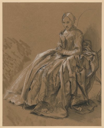 Balra néző, ülő udvarhölgy. Tanulmány I. Frigyes porosz király sanssouci fuvolakoncertje című festményhez alkotó: Adolph Menzel