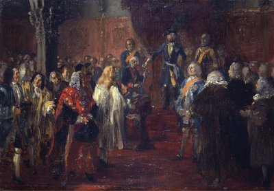 A sziléziai rendek hódolata II. Frigyes előtt Breslauban, 1741-ben. Vázlat alkotó: Adolph Menzel