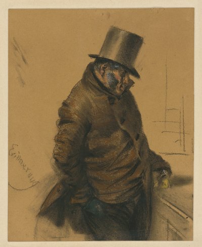 Egy zsidó úr, hengeres kalapban, a pénztárnál állva fizet alkotó: Adolph Menzel