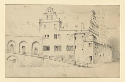 A kancellária épülete Drezdában, a Stallhof felől nézve alkotó: Adolph Menzel