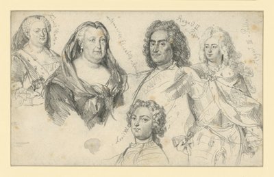 Poroszországi Zsófia Dorottya királyné, Erzsébet orosz cárnő, II. Ágost lengyel király, III. Ágost lengyel király, XV. Lajos francia király alkotó: Adolph Menzel