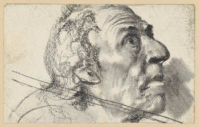 Egy idős férfi feje, csodálkozva jobbra feltekintve alkotó: Adolph Menzel