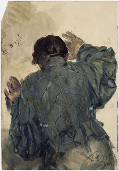 Egy férfi jelmezvázlata hátulról nézve, a falnak támaszkodva, Welfenmúzeum, Hannover alkotó: Adolph Menzel