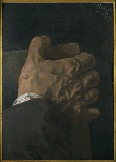 Férfikéz táblát fogva alkotó: Adolph Menzel