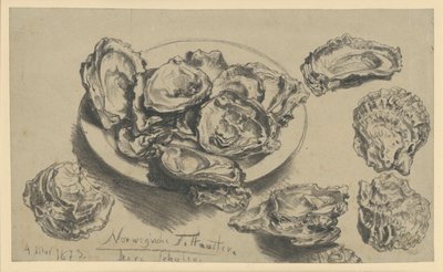 Norvég kövér osztrigák, üres kagylóhéjak alkotó: Adolph Menzel