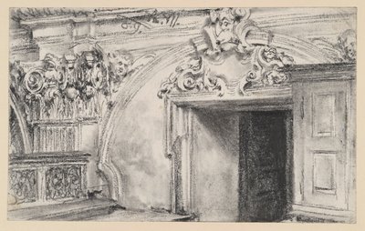 Egy sekrestye fa szekrényes ajtókeretének felső része alkotó: Adolph Menzel
