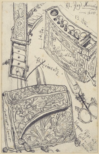 1618-ból származó lőszerzsák utazógyógyszerkészlettel, I. Johann Georg szász választófejedelem vadásznyergéhez, Történeti Múzeum, Drezda alkotó: Adolph Menzel