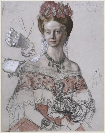 Alexandrine porosz hercegnő, portrétanulmány a „I. Vilmos koronázása Königsbergben” című festményhez alkotó: Adolph Menzel