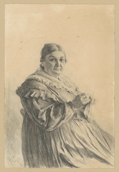 Ülő idős nő kötött harisnyában alkotó: Adolph Menzel