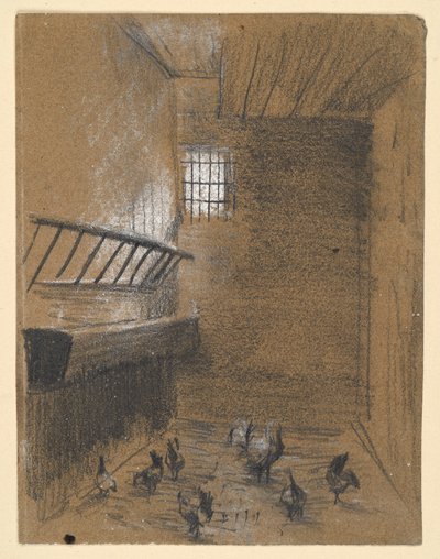 Istálló tyúkokkal alkotó: Adolph Menzel
