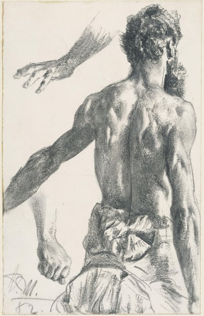 Álló szakállas férfi, félakt hátulnézetben alkotó: Adolph Menzel