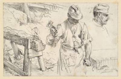 Dolgozó kőfaragó, műhelybak és részletek alkotó: Adolph Menzel