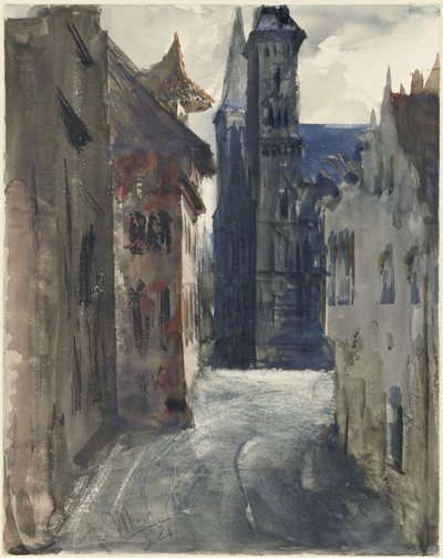 Utca és a Szent Sebald-templom Nürnbergben alkotó: Adolph Menzel