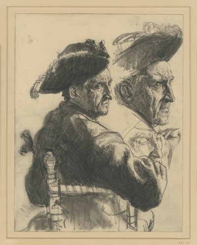 Tanulmánylap: ülő tiszt hátulnézetben, fejtanulmány, az arc részletei alkotó: Adolph Menzel