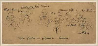 Asztali kör: az étkező a Sanssouci-ban, személynevek alkotó: Adolph Menzel