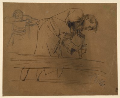 Fúróval és vésővel dolgozó asztalos alkotó: Adolph Menzel