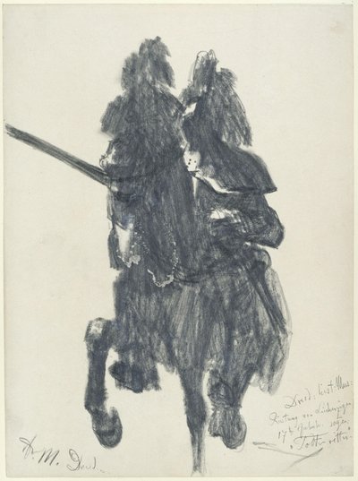 „Halál lovagja”. A 16. század végéről származó, tornapáncélban ábrázolt lovasfigura lándzsával a drezdai Történeti Múzeumban alkotó: Adolph Menzel