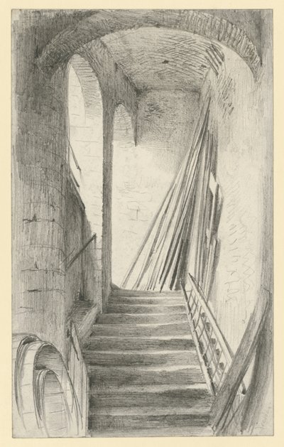 Lépcső elhelyezett deszkákkal Drezdában alkotó: Adolph Menzel