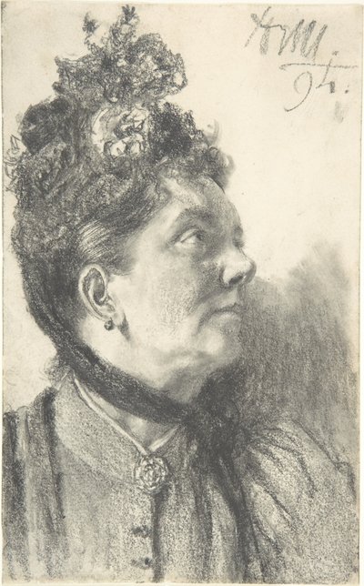 Nő gyűrött bársony kalappal alkotó: Adolph Menzel