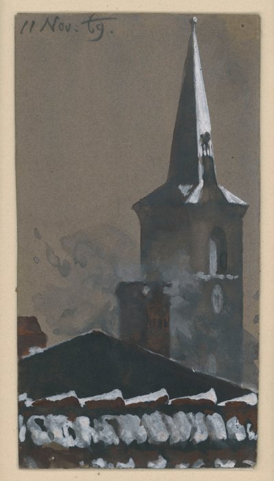 Hóborította cseréptető és templomtorony alkotó: Adolph Menzel