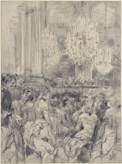 Hallgatóság a berlini palota Fehér termében rendezett hangversenyen alkotó: Adolph Menzel
