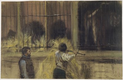 Két állatgondozó a ragadozók házának előtt alkotó: Adolph Menzel