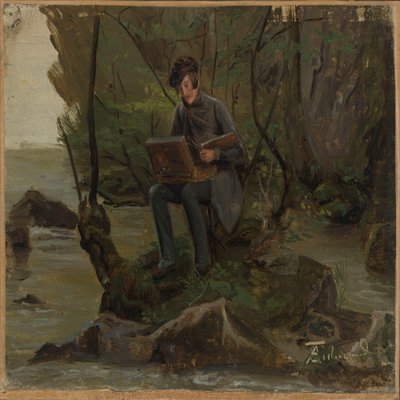 Festő a festékdobozánál alkotó: Adolph Tidemand