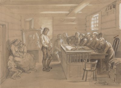 Bírósági jelenet vidéken alkotó: Adolph Tidemand