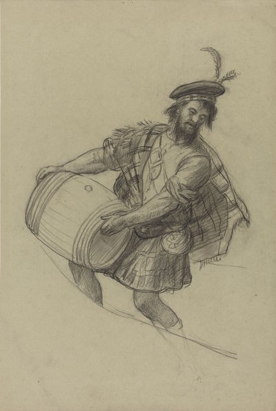 Lándzsás lovag, kezében egy hordóval alkotó: Adolph Tidemand