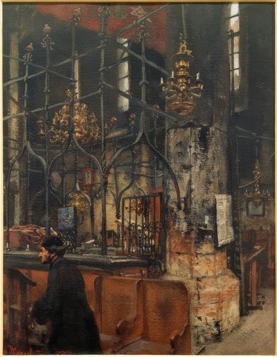 A prágai régi-új zsinagóga belseje alkotó: Adolph Menzel
