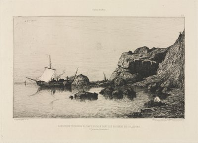 Halászhajó kikötőt készít Collioure szikláinál alkotó: Adolphe Appian