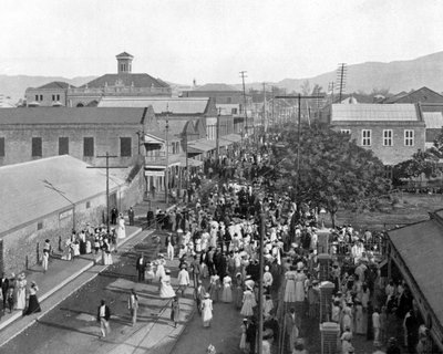 King Street észak felé néz, Kingston, Jamaica, 1905. év. alkotó: Adolphe Duperly and Son