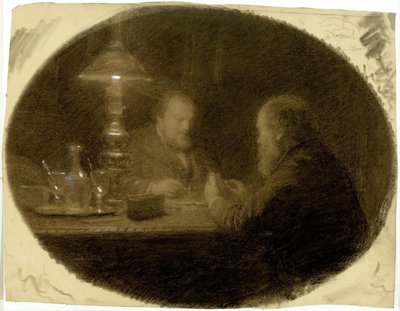 Két barát egy asztal körül alkotó: Adolphe Felix Cals