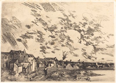 Falu a folyó szélén alkotó: Adolphe Hervier