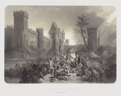 Jeanne of Arc megsebesült Párizs falai előtt, 1429. szeptember 8. (litho) alkotó: Adolphe Jean Baptiste (after) Bayot