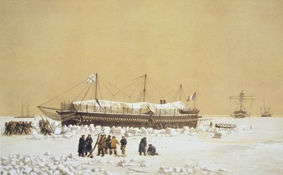 La Tonnante úszó üteg a jégben Kil-Bouroun előtt, a Nos Souvenirs de Kil-Bourounból az LHiver passe dans Le Liman du Dnieper alatt, 1855-56, vésette Eugene Ciceri (1813-90) megjelent 18 körül alkotó: Adolphe Jean Baptiste Bayot and Antoine Leon Morel Fatio