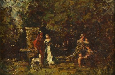 Elegáns figurák egy erdei tisztásban, 1860-80 körül (olaj, panel) alkotó: Adolphe Joseph Thomas Monticelli