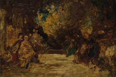 Figurák egy teraszon, dátum nélkül (olaj, fapanel) alkotó: Adolphe Joseph Thomas Monticelli