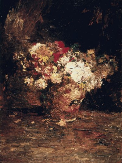 Virágváza, 1880 körüli (olaj, tábla) alkotó: Adolphe Joseph Thomas Monticelli